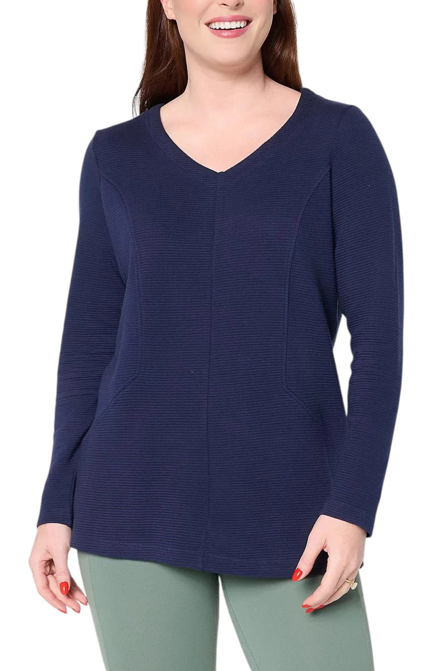 Denim & Co. Women's Ottoman Tunic w/ Seam Detail Navy - Petite